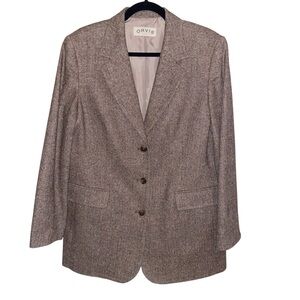 Vintage Orvis Blazer Jacket Womens Size 12 USA Wool Silk Herringbone Classic